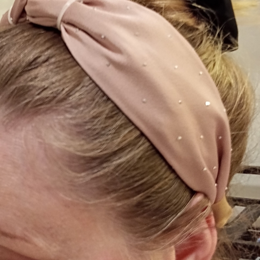 Dusty Rose Satin Rhinestone Knotted Wide Headband - Picture 3 of 14